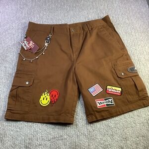 Watson Studios Mens Multi Patch Work Shorts Brown Cargo Dice Chain Size 40 NWT